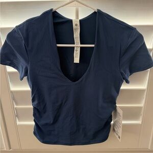 Lululemon Athletica Navy V-Neck Short Sleeve Top